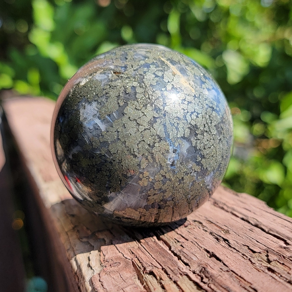 NEW 64MM AGATE WITH PYRITE SPHERE